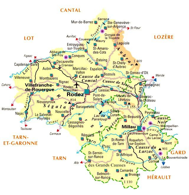 Carte touristique de l'Aveyron